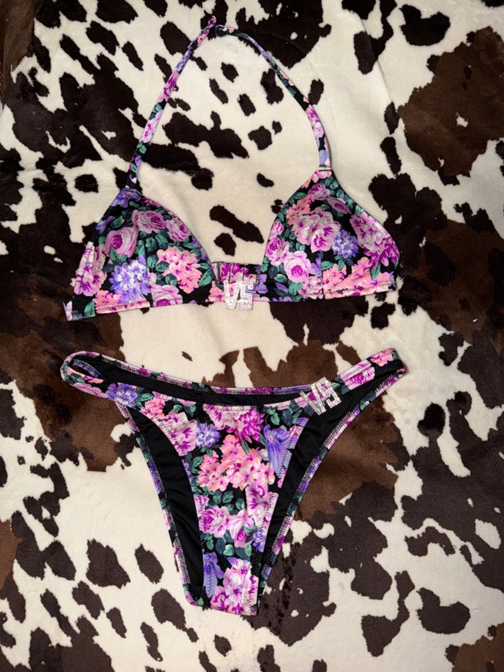 Victoria’s Secret Floral Bikini Set with Rhinestones